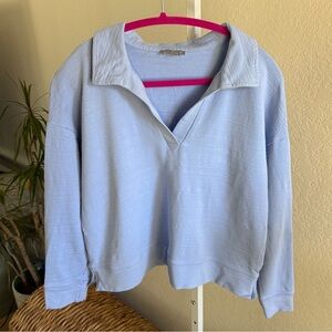 T by Talbots Blue Knit Pullover Top UPF 50+ Size L Outdoors Hiking Sun Protect